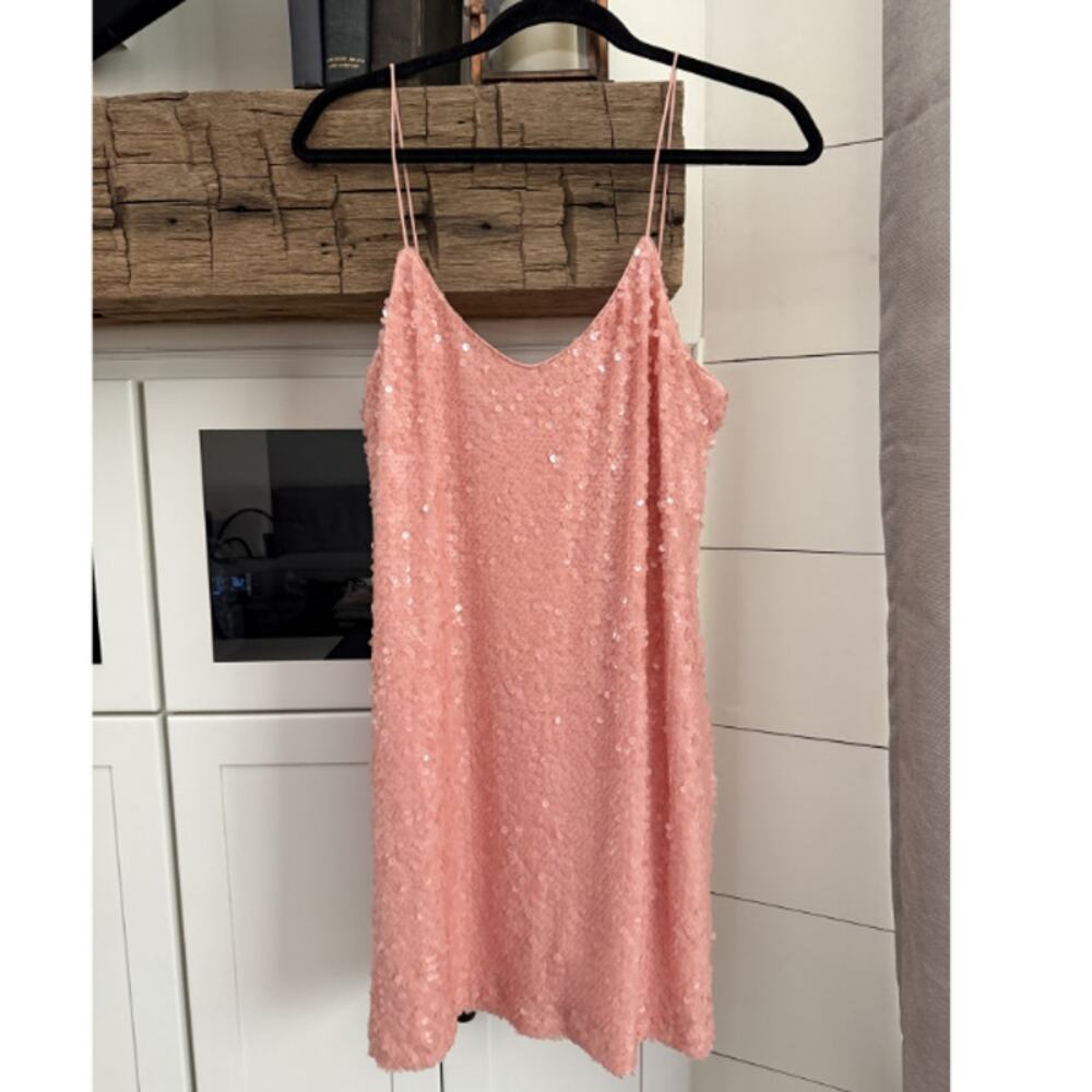 WAYF Sequin Blush Pink Slip Mini Dress Spaghetti Strap NWT Size Med